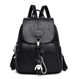 Black Brown Soft Backpack Pu Leather Vintage Women Bagpack
