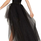 Plus Size High Waist Floor-Length Skirt Women Irregular Mesh Tutu Ball Gown