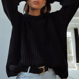 Women Solid Knitted Thickening Long Sleeve Oversized Sweater