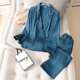 Women Sleepwear Two-Piece Faux Silk Satin Pajamas Set