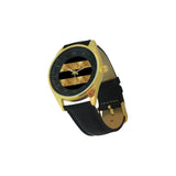Black Gold Stripes Men's Golden Leather Strap Watch(Model 210)