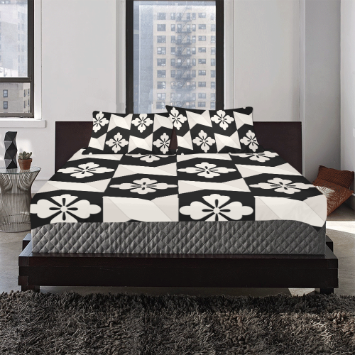 Black White Tiles 3-Pieces Bedding Set
