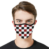 Black Red White Checker Mouth Mask in One Piece (2 Filters Included) (Model M02)