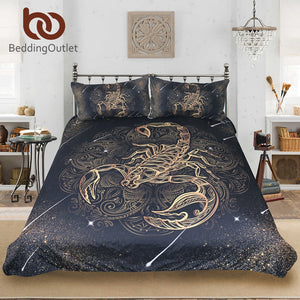 Gold Scorpion Queen Meteor Scorpio Duvet Cover Constellation Bohemian Print 3pcs Bed Set