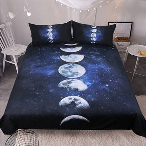 Moon Eclipse Changing Galaxy Printed Quilt Duvet Cover Pillowcases 3D Bed Set 3-Piece
