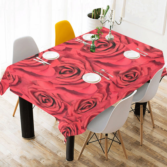 Radical Red Roses Cotton Linen Tablecloth 52