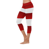 Red White Stripes New Low Rise Capri Leggings (Flatlock Stitch) (Model L09)