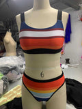 Women Print Triangle Split Stripes Swimsuit Bikini Set