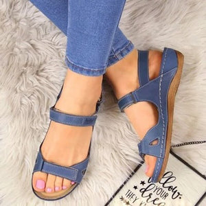 Women Sandals Soft Three Color Stitching Comfortable Flat Open Toe Shoes