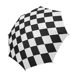 Black White Checkers Semi-Automatic Foldable Umbrella