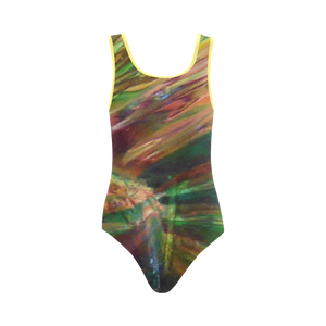 Abstract Colorful Glass Vest One Piece Swimsuit (Model S04)