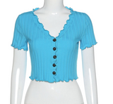 Women V-neck Short Sleeve Crop Top Slim Short Soft Knitted Tees