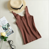 Women Hook Flower Lace Solid Stitching V-Neck Knitted Sleeveless Tops