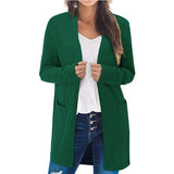 Women Foreign Trade Sweater Solid Mid-Length Pocket Knitted Cardigan