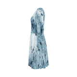 Water Blue Splatter Elbow Sleeve Ice Skater Dress (D20)
