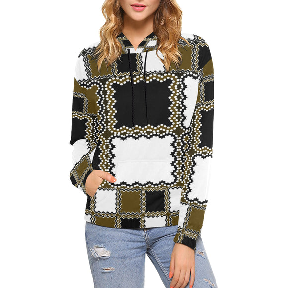 Black White Madras All Over Print Hoodie (for Women)