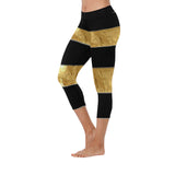 Black Gold Stripes New Low Rise Capri Leggings (Flatlock Stitch) (Model L09)