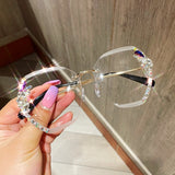 Women's Vintage Rimless Rhinestone Sunglasses Retro Cutting Lens Eyewear UV400