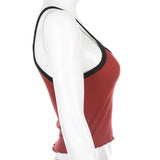 Women Contrast Color Fitness Off Shoulder Strapless Crop Tank Top