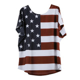 Women Layds Plus Size Loose Print Star Stripe USA Flag America T Shirt