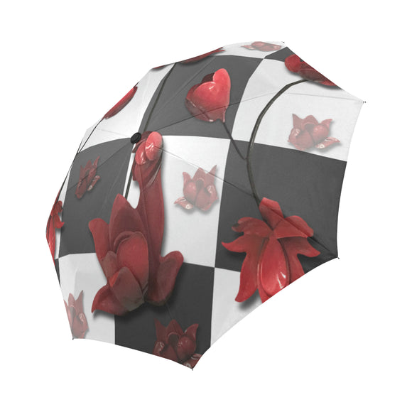 Burnt Crimson Flora Auto-Foldable Umbrella