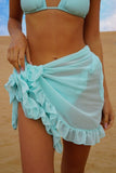 Women Thin Mesh Mini Ruffle Skirt Tassel Bikini Wrap Cover Up