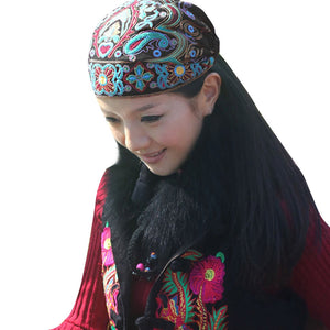 Women Mexican Style Ethnic Vintage Embroidery Flowers Bandanas Red Print Hat