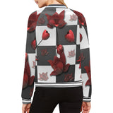 Burnt Crimson Flora All Over Print Bomber Jacket for Women (Model H21)