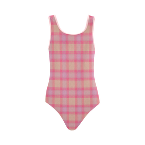 Pink Purple Plaid Vest One Piece Swimsuit (Model S04)
