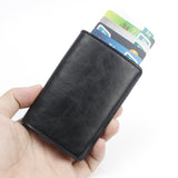 Men Aluminium Alloy Credit Card Holder PU Leather Antitheft Automatic Metal RFID Wallet