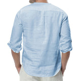 Men's Summer Cotton Linen Long Sleeve Breathable Shirts Solid Style