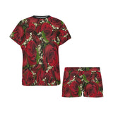 Carmine Roses Women's Short Pajama Set (Sets 01)