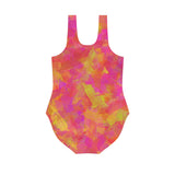 Yellow Red Damask Vest One Piece Swimsuit (Model S04)