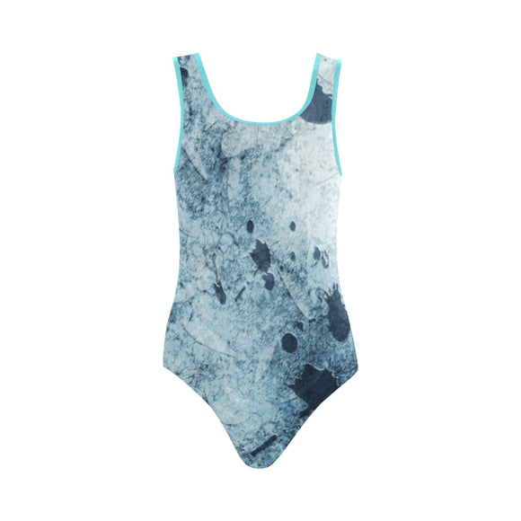 Water Blue Splatter Vest One Piece Swimsuit (Model S04)