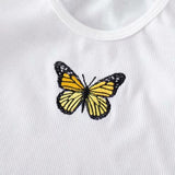Women Butterfly Embroidery Streetwear Sleeveless Cropped Top