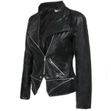 Women Gothic Faux Leather Zipper Basic Coat Turn-Down Collar Jacket