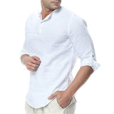 Men's Summer Cotton Linen Long Sleeve Breathable Shirts Solid Style