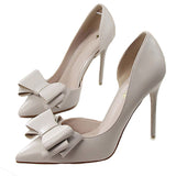 Women's Delicate Sweet Bowknot High Heel Side Hollow Pointed Pumps