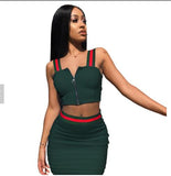 Women Stitched Condole Belt Top Bodycon Mini Skirt Outfit Two Piece Dress