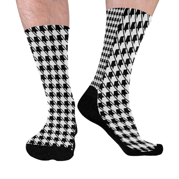 Black White Houndstooth Mid-Calf Socks (Black Sole)