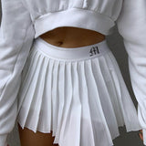 Women Pleated Shorts Letter Print High Waisted Mini Skirt Korean Preppy Style
