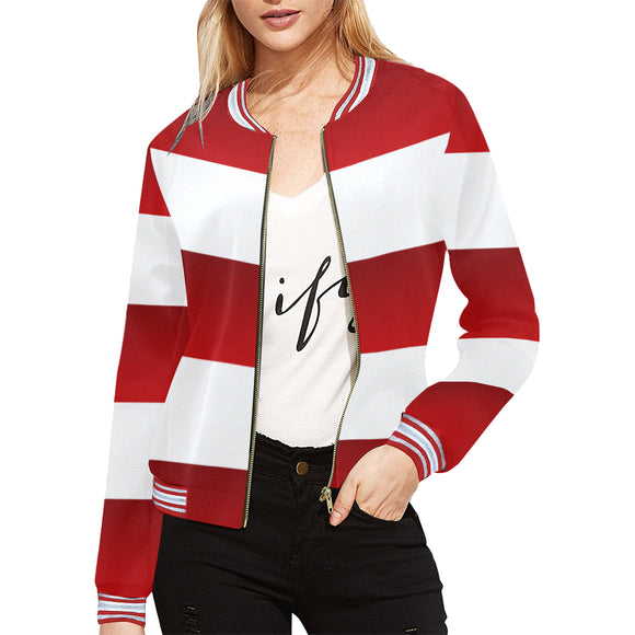 Red White Stripes All Over Print Bomber Jacket for Women (Model H21)