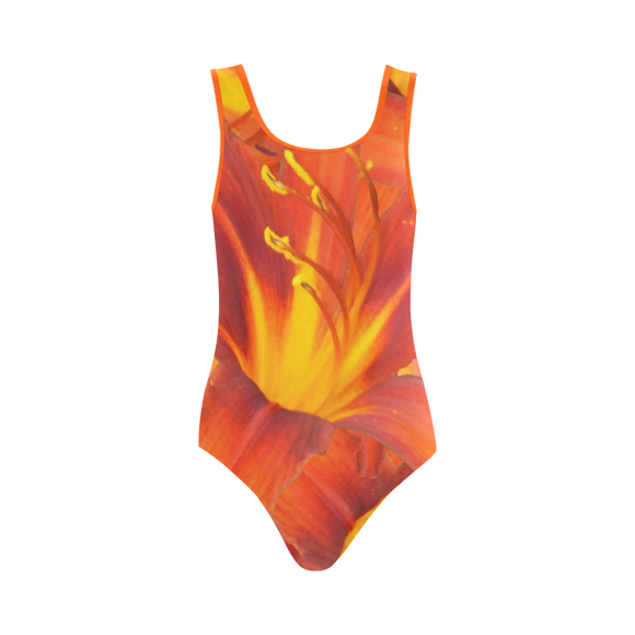 Orange Daylilies Vest One Piece Swimsuit (Model S04)