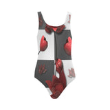Burnt Crimson Flora Vest One Piece Swimsuit (Model S04)