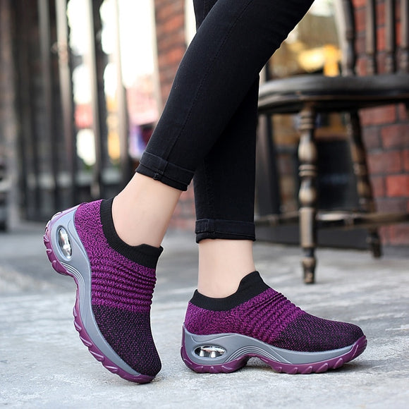 Women Flat Slip on Platform Breathable Mesh Sock Sneakers Shoes