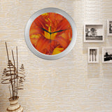 Orange Daylilies Silver Color Wall Clock