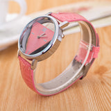 Simple PU Leather Double Sided Hollow Through Bottom Triangle Watch