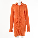 Women Stack Design Flannel Pleated Bodycon Long Sleeve Mini Dress