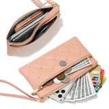 Brand Wristband Rivet Plaid Women Wallet Pu Leather Phone Pocket Card Holder Coin Purse Long Clutch Bag