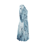 Water Blue Splatter Elbow Sleeve Ice Skater Dress (D20)